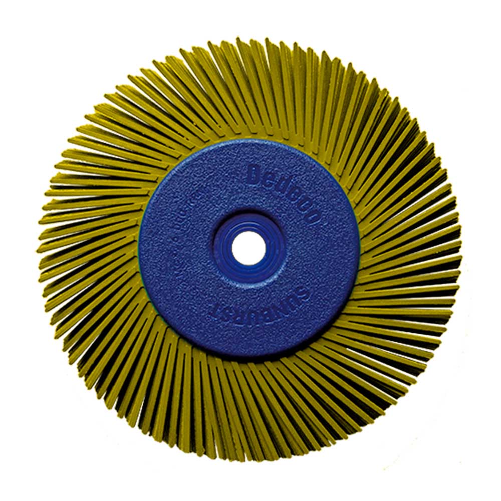 CEPILLO RADIAL TERMOPLASTICO DE 150 MM DE DIAMETRO COLOR AMARILLO CON ADAPTADOR Y REDUCTORES 22.2 - 19.1 - 15.9 -12.7. 150 x 12.7 x 25.4