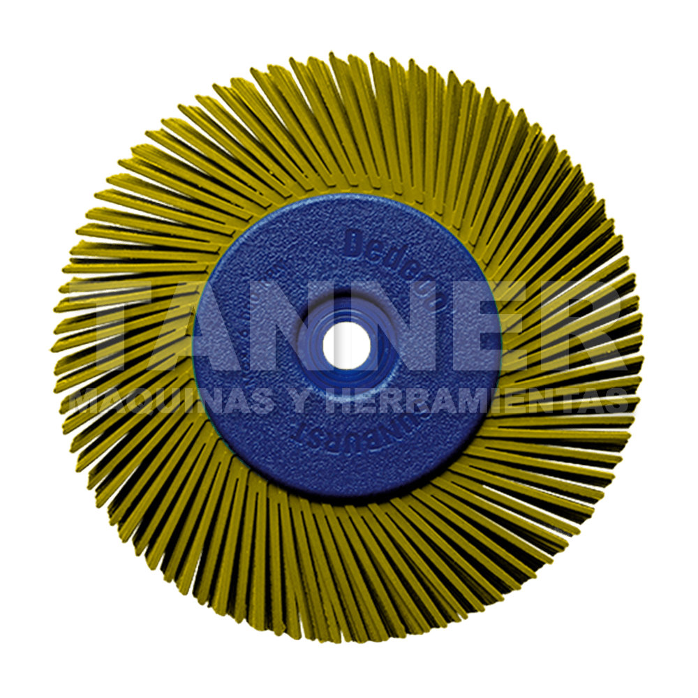 CEPILLO RADIAL TERMOPLASTICO DE 150 MM DE DIAMETRO COLOR AMARILLO CON ADAPTADOR Y REDUCTORES 22.2 - 19.1 - 15.9 -12.7. 150 x 12.7 x 25.4