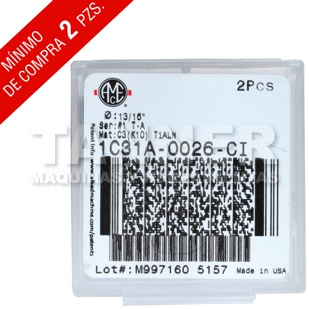 INSERTO NO. 1 13/16 T-A C-3 TIALN