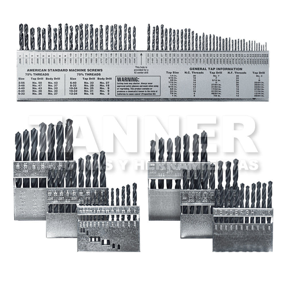 JUEGO BROCAS HSS 115PZ 0-60, A-Z, 1/16-1/2PULG