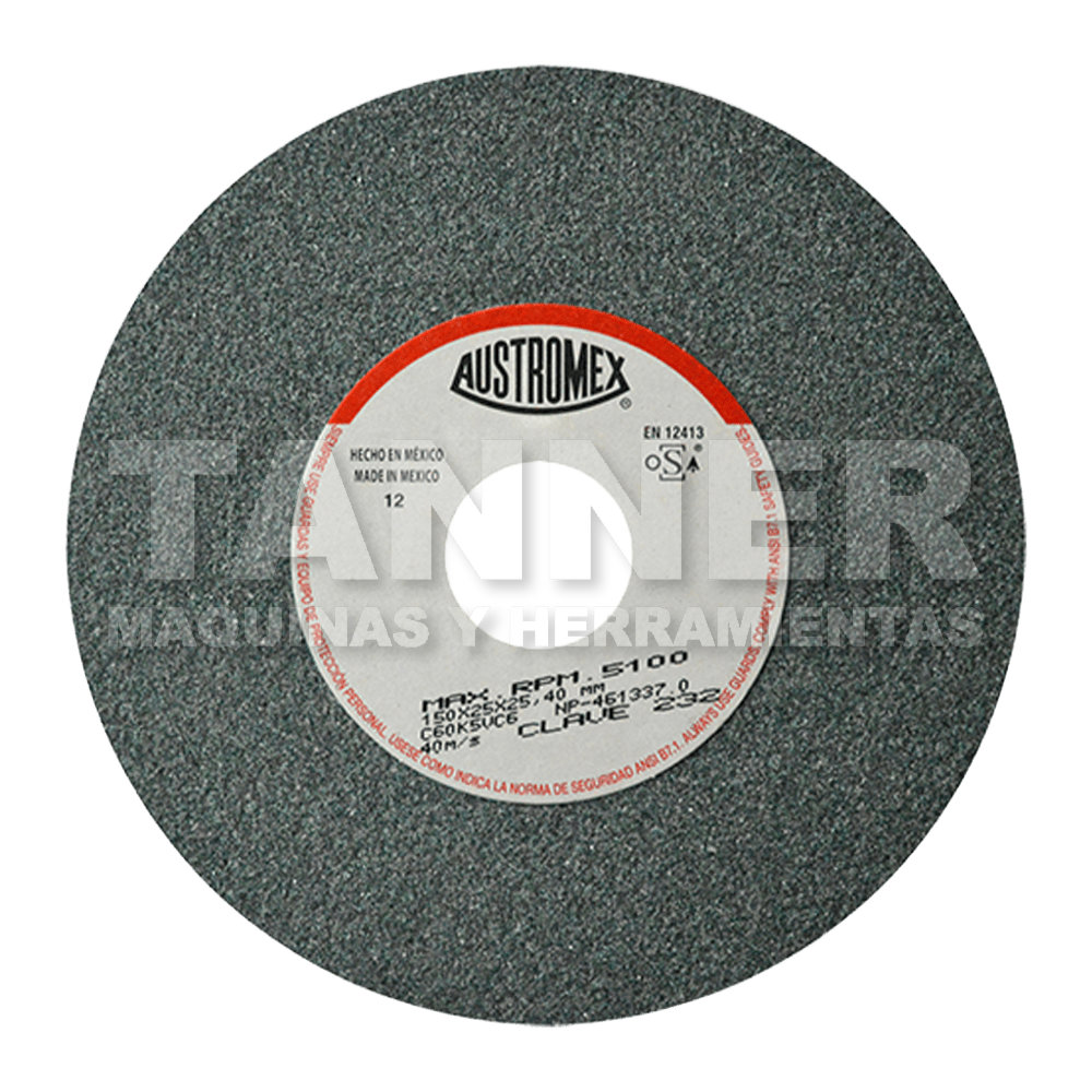 RUEDA ABRASIVA VITRIFICADA PARA ESMERILADO DE CARBURO DE TUNGSTENO 150X25X25.40 C60K5VC6
