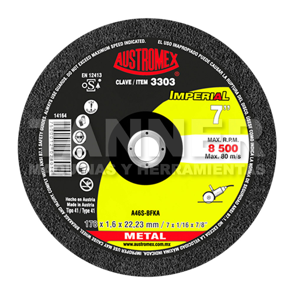 DISCO DE CORTE PARA ACERO AL CARBON DE 178 X 1.6 X 22.23, IMPERIAL