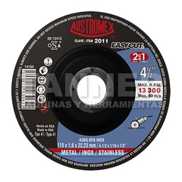 [AUS2011] DISCO DE CORTE 2 EN 1 PARA ACERO AL CARBON Y ACERO INOXIDABLE DE 115 X 1.6 X 22.23, EASY CUT 