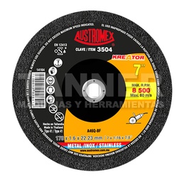 [AUS3504] DISCO DE CORTE 2 EN 1 PARA ACERO AL CARBON Y ACERO INOXIDABLE DE 178 X 1.6 X 22.23, KREATOR